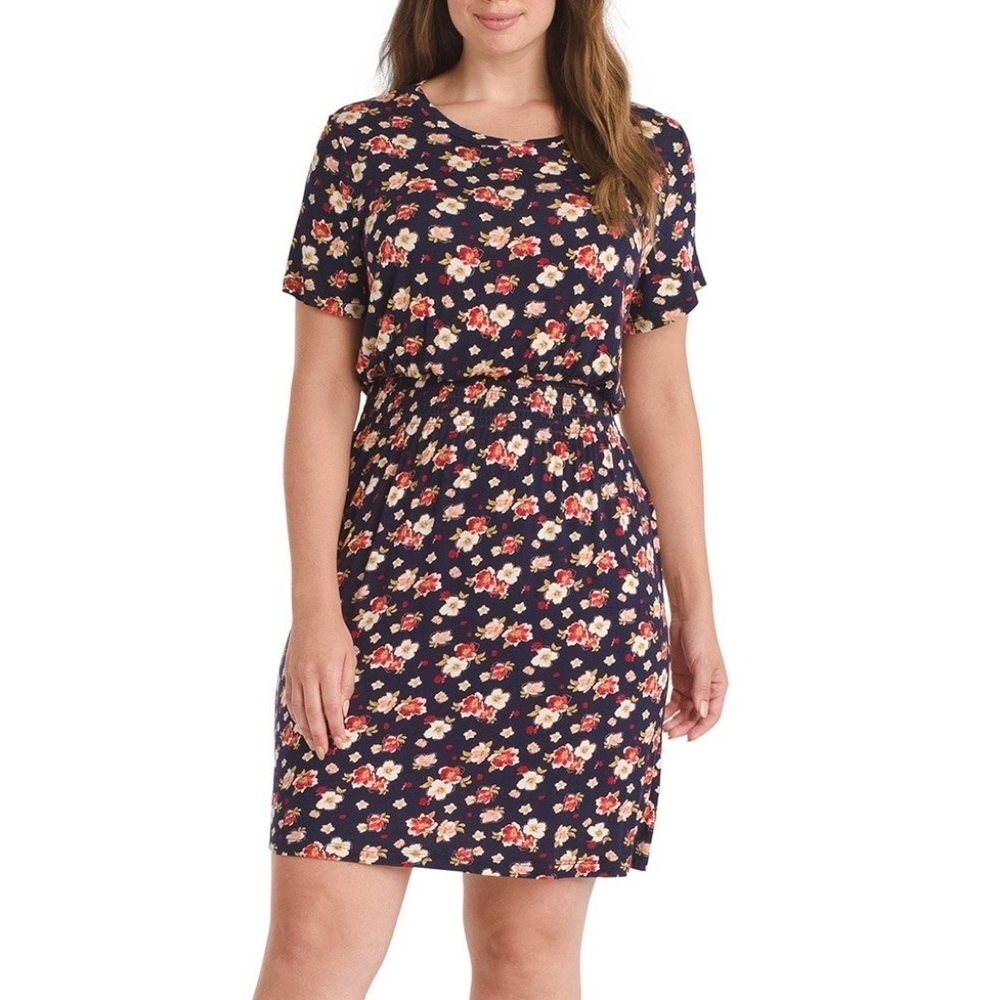 Navy Celeste Floral Print Smocked Waist Dress